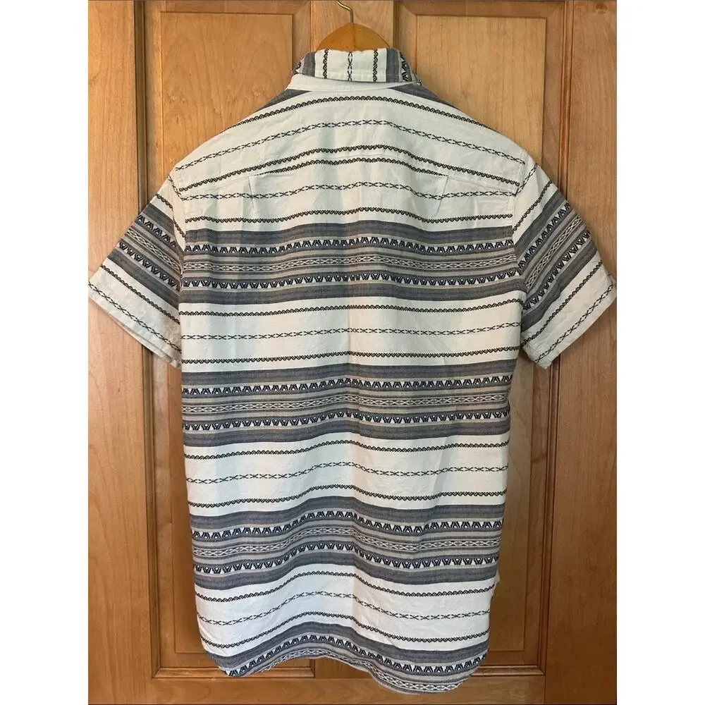 J Crew 100% Cotton Short Sleeved Button Down Short Striped Aztec Pattern Sz S